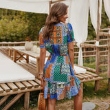 Bow Lacing-Up Summer Print Dress