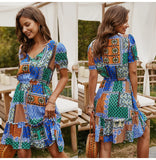Bow Lacing-Up Summer Print Dress