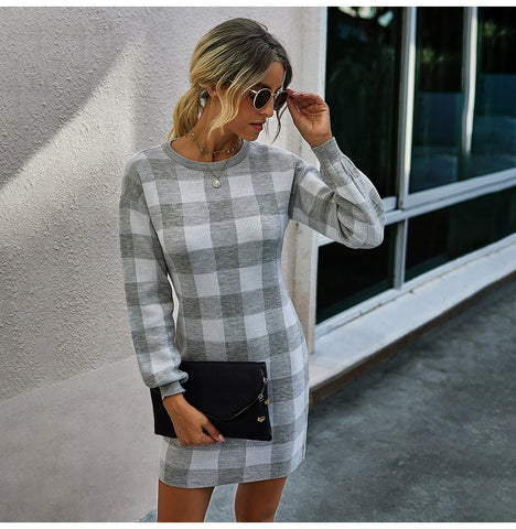 Plaid Knit Sweater Dress Plaid Knit Sweater Dress