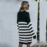 Striped Long Sleeve Knitted Sweater Dress