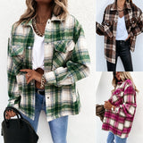 Over-sided Casual Plaid Long Sleeve Button Up Collared Jacket Top