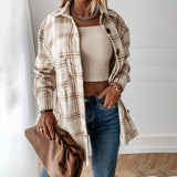 Long Sleeve Loose Casual Plaid Button Up Turn-down Collared Top