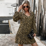 Leopard Print Button Up Ruched Loose Dress