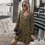 Leopard Print Button Up Ruched Loose Dress
