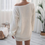 Loose One Shoulder Ribbed Knitted Sweater Dress