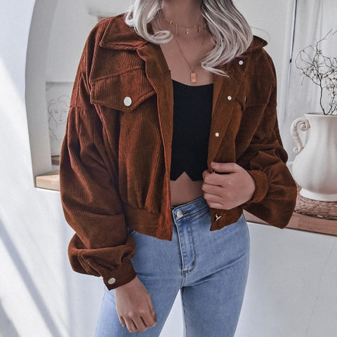 Corduroy Button Up Cropped Short Jacket