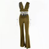 Solana Deep V-Neck Casual Vest 2 Piece Pant Suit Set
