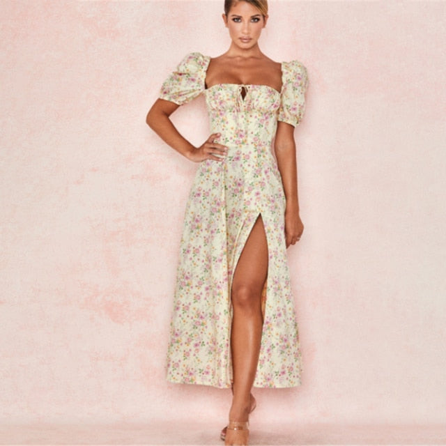 Fleur Midi Summer High Slit Dress – Dream Closet Couture
