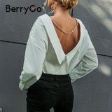 Jasmine V-neck Backless Button Down Collared Top
