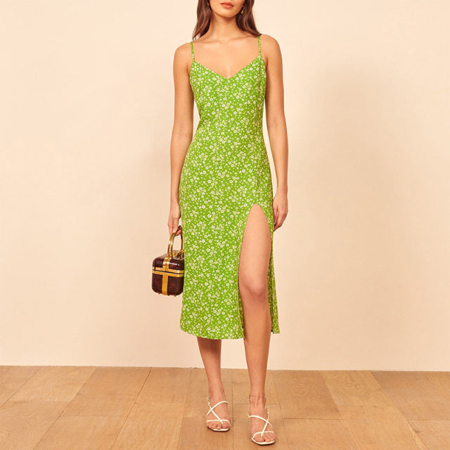 Amanda Green High Slit Slip Lady Midi Dress – Dream Closet Couture