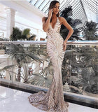 Sabina V-Neck Sequin Cross Back Sexy Mermaid Long Dress
