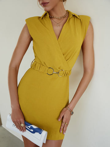 Miranda Elegant V-neck Belted Summer Short Dress