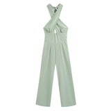 Camel Crossover Halter Strap Sexy Backless Tie Party Jumpsuit