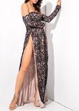 Vanderlily Long-Sleeved Black Lace Detailed Maxi Gown